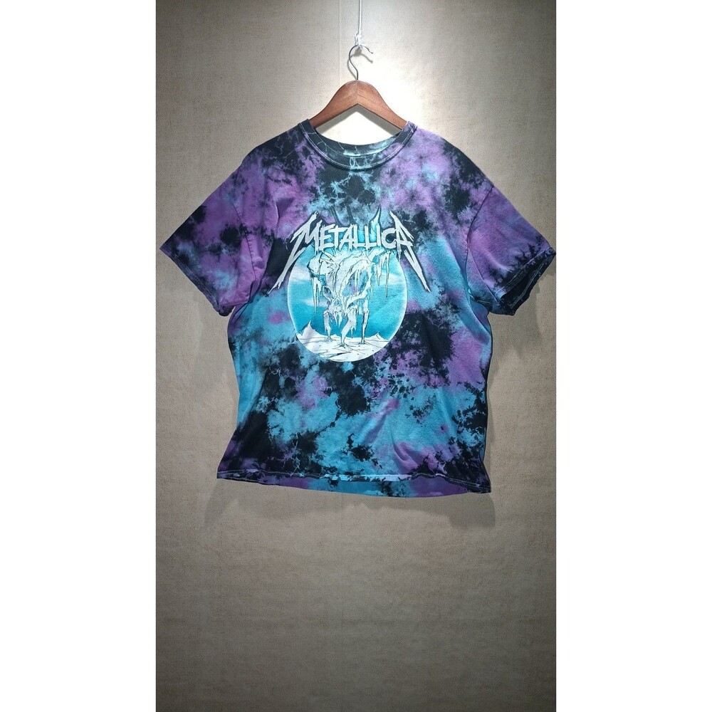 Metallica Skull Graphic T-shirt Men Size L Multicolor Tie Dye Short Sleeve Music